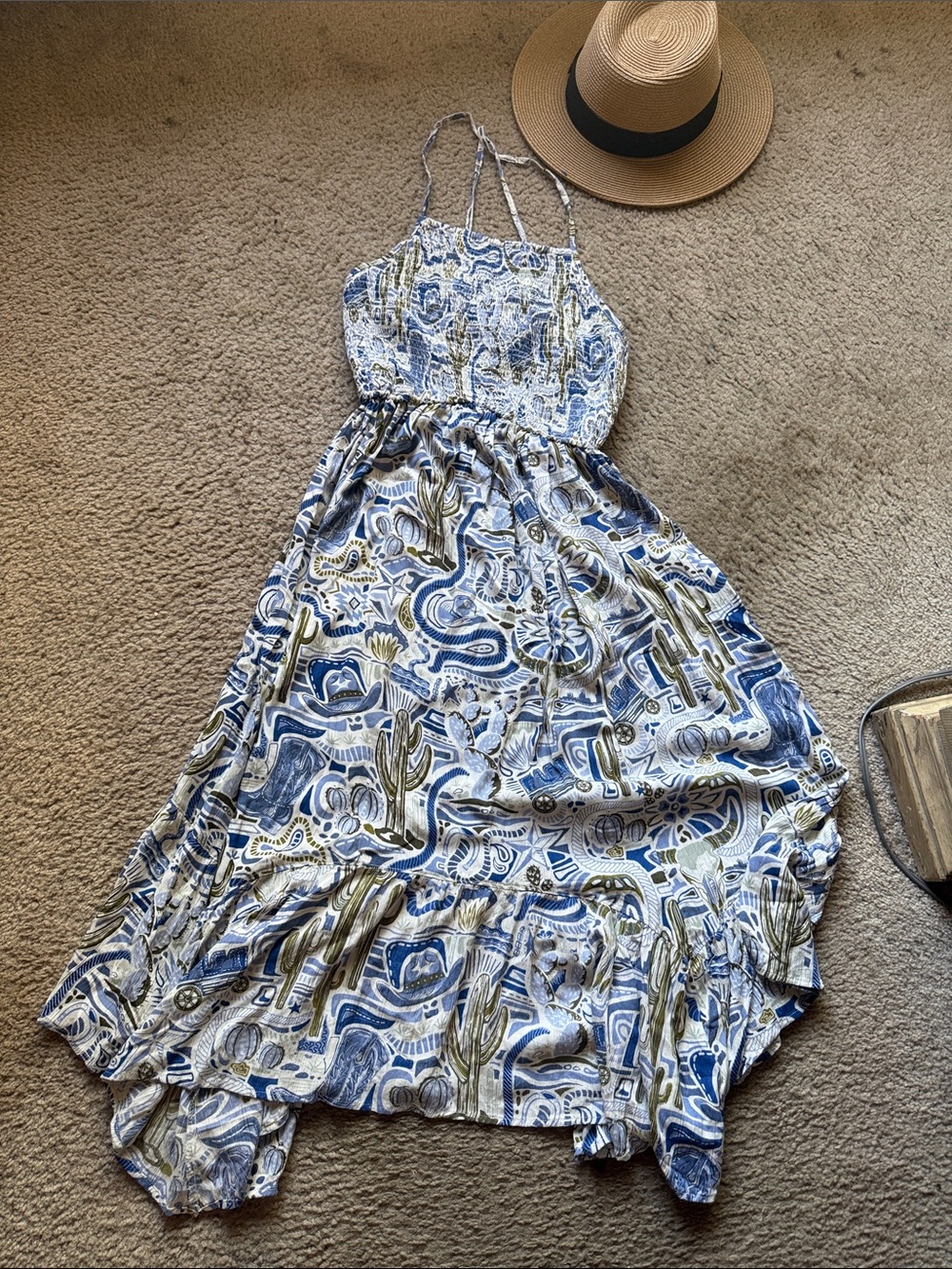 ANGIE 🔥 midi Sundress in Blue and White Print